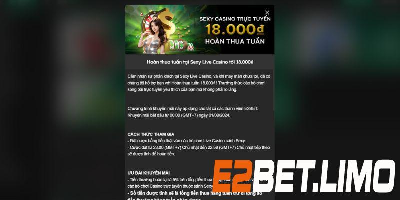 Hoàn thua tuần thua Sexy Live Casino tới 18.000 VNĐ